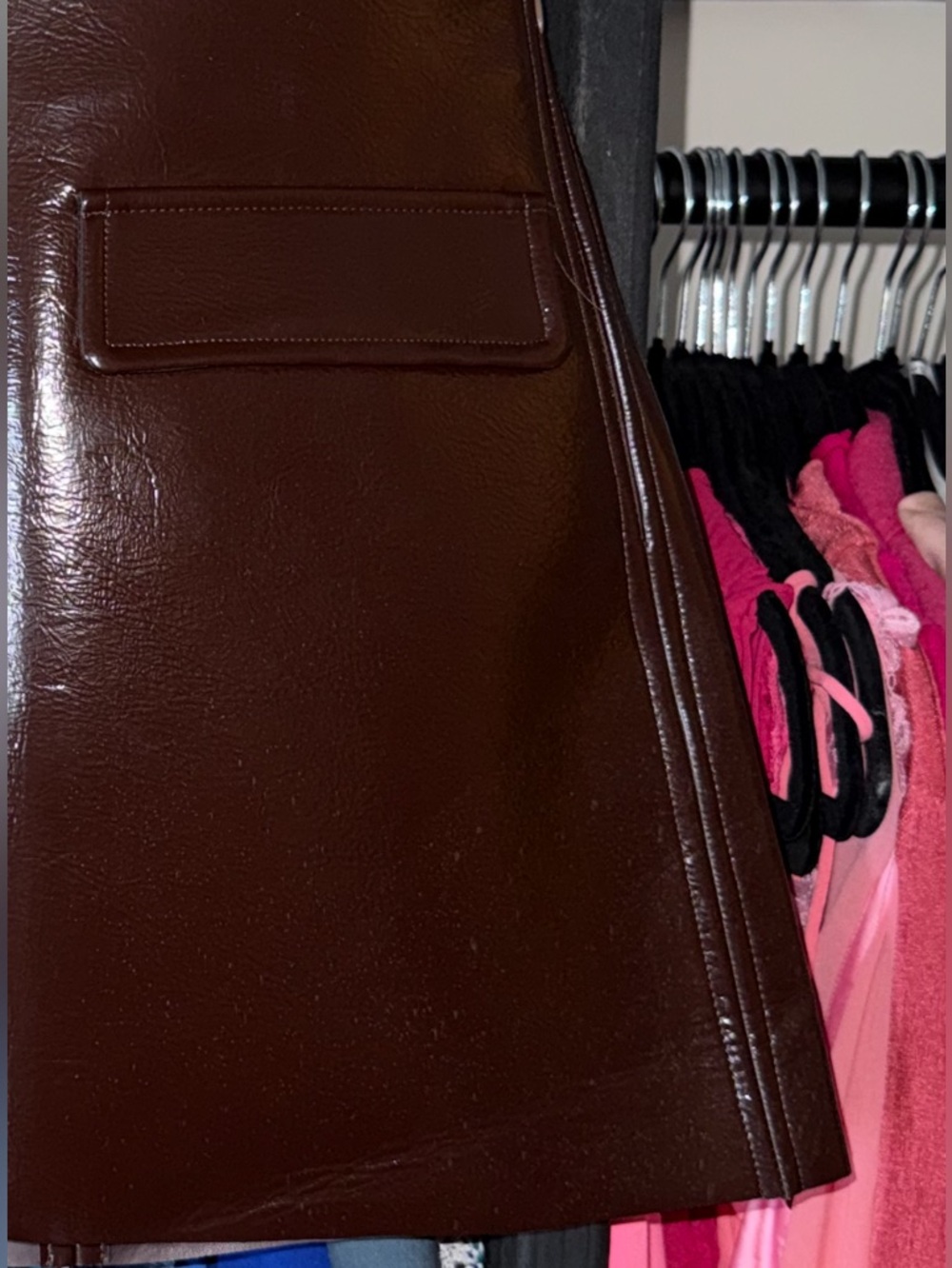 Commense Burgundy Faux Leather A Line Mini Skirt High Waist Womens XS EUC READ - Picture 10 of 11